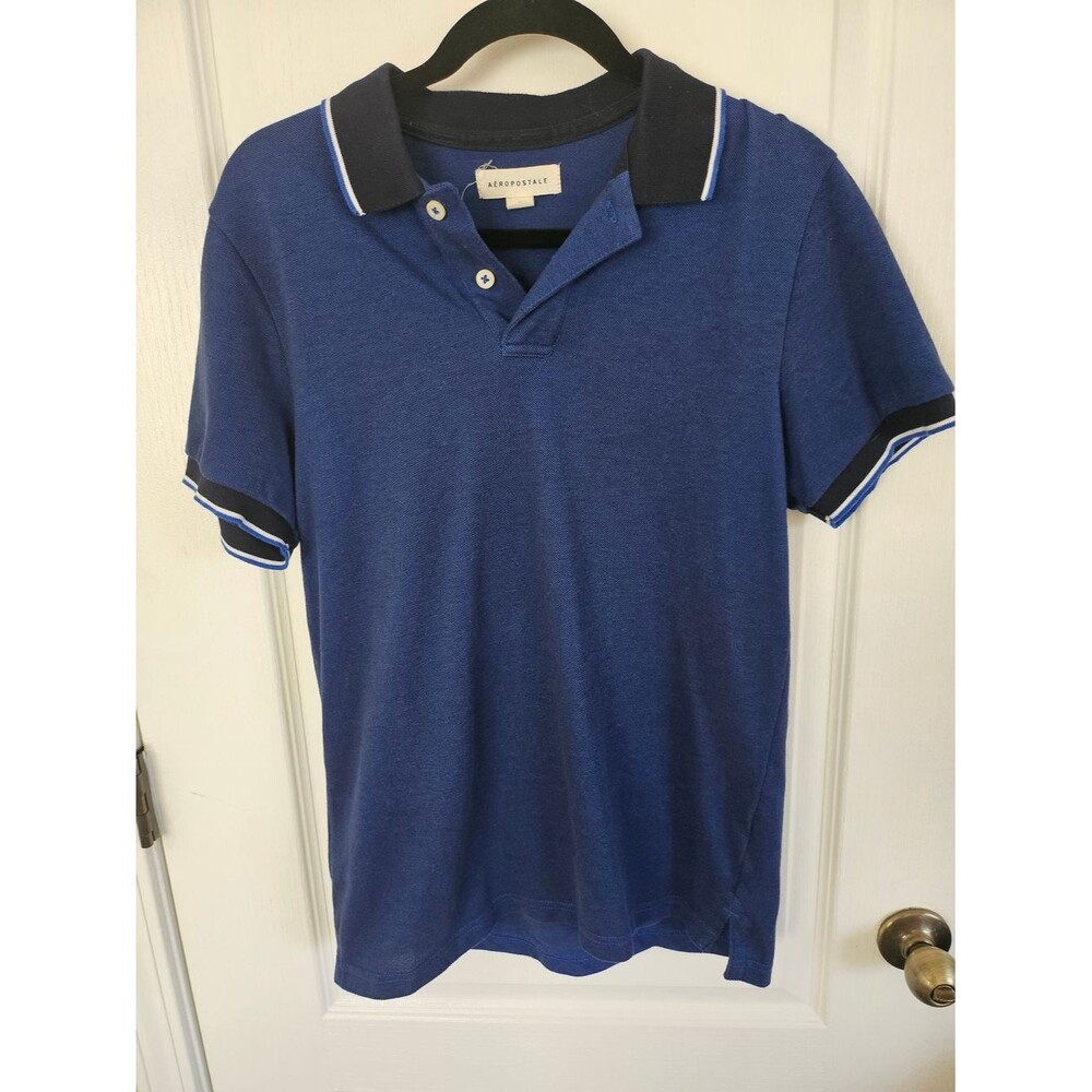 Aeropostale Men's Royal Blue Polo with Black Contrast Collar